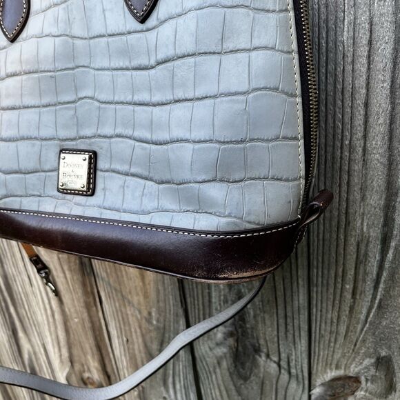 Dooney & Bourke Oakdale Croco Gray Embossed Leather Zip Satchel Crossbody READ - Picture 7 of 16